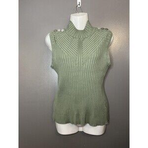 Rafiana Sweater Womens XL Green Sleeveless Mock Neck Ribbed Knit Tank Top